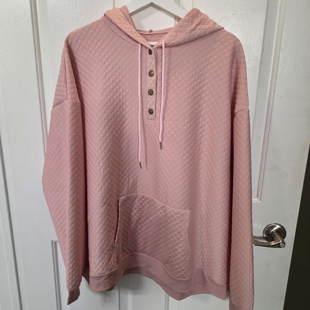 Pink Quilted Women's Hoodie Sweatshirt